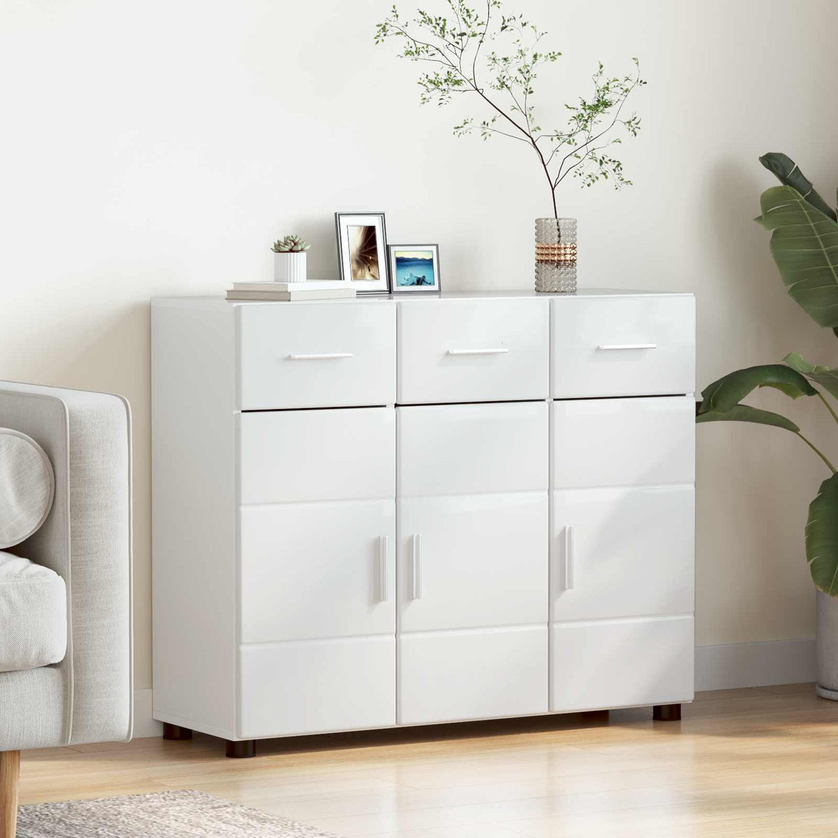 TV Cabinet Set FLORIN 3 pcs 150 x 39 x 30 cm High gloss white Sideboard with 3 drawers 3 doors