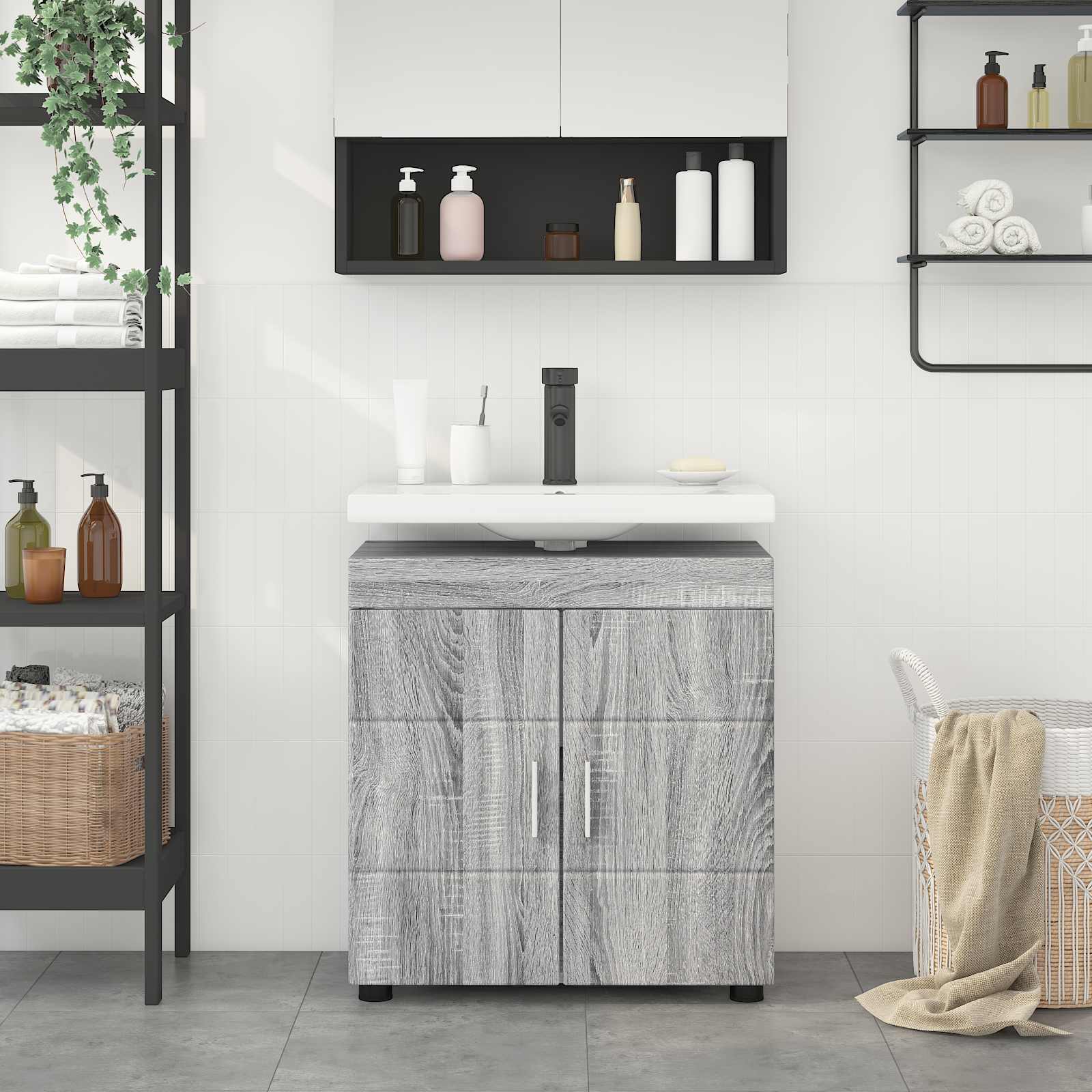 vidaXL Bathroom Cabinet Set TULUM Grey Sonoma 60 x 34 x 63 cm 4