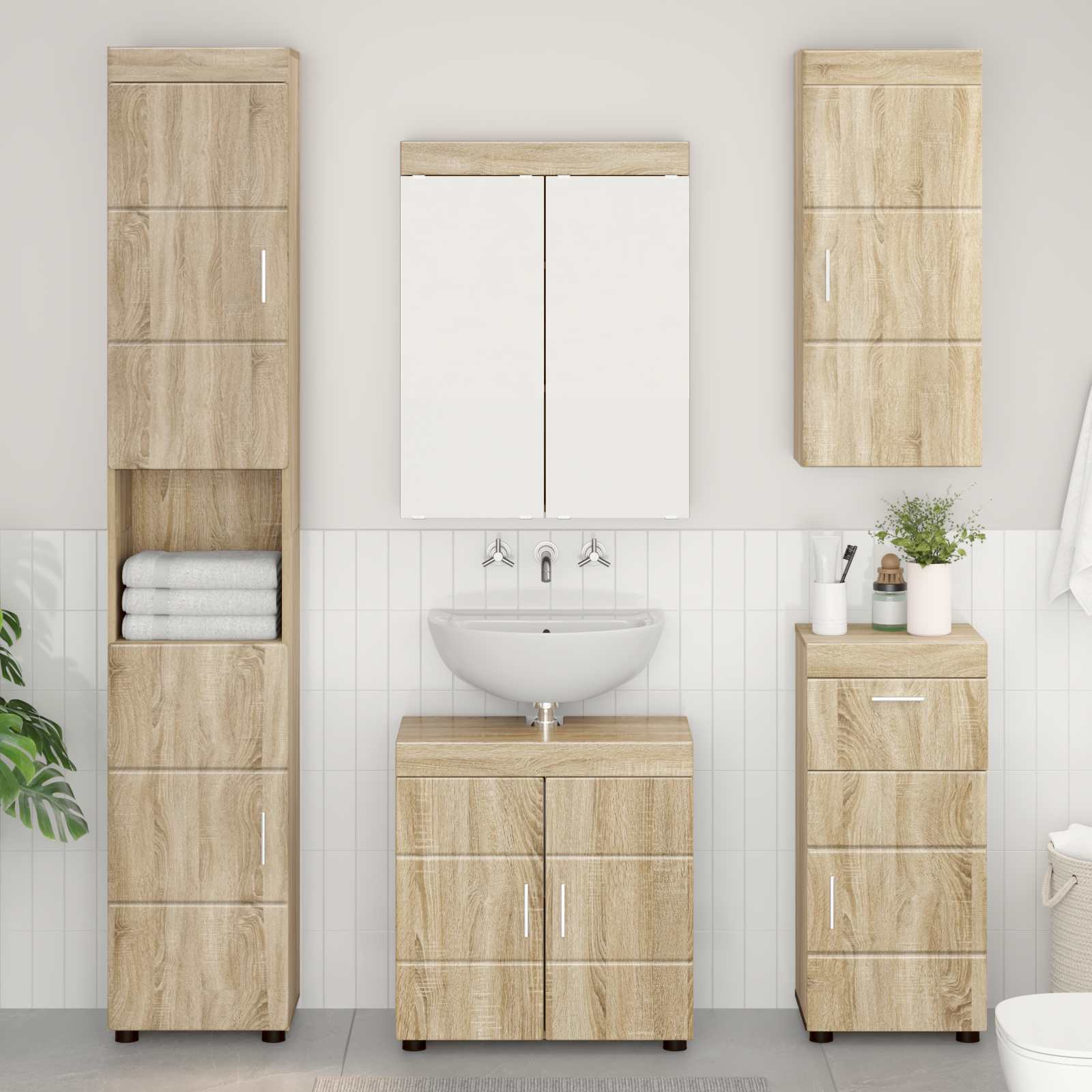 vidaXL Bathroom Wall Cabinet TULUM Sonoma Oak 37 x 24.5 x 86 cm 1