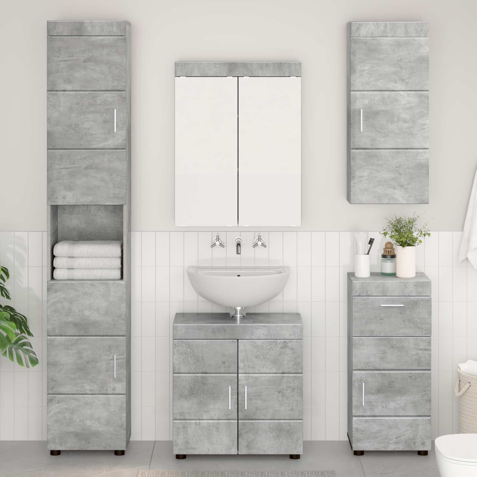 vidaXL Bathroom Wall Cabinet TULUM Concrete Grey 37 x 24.5 x 86 cm 1
