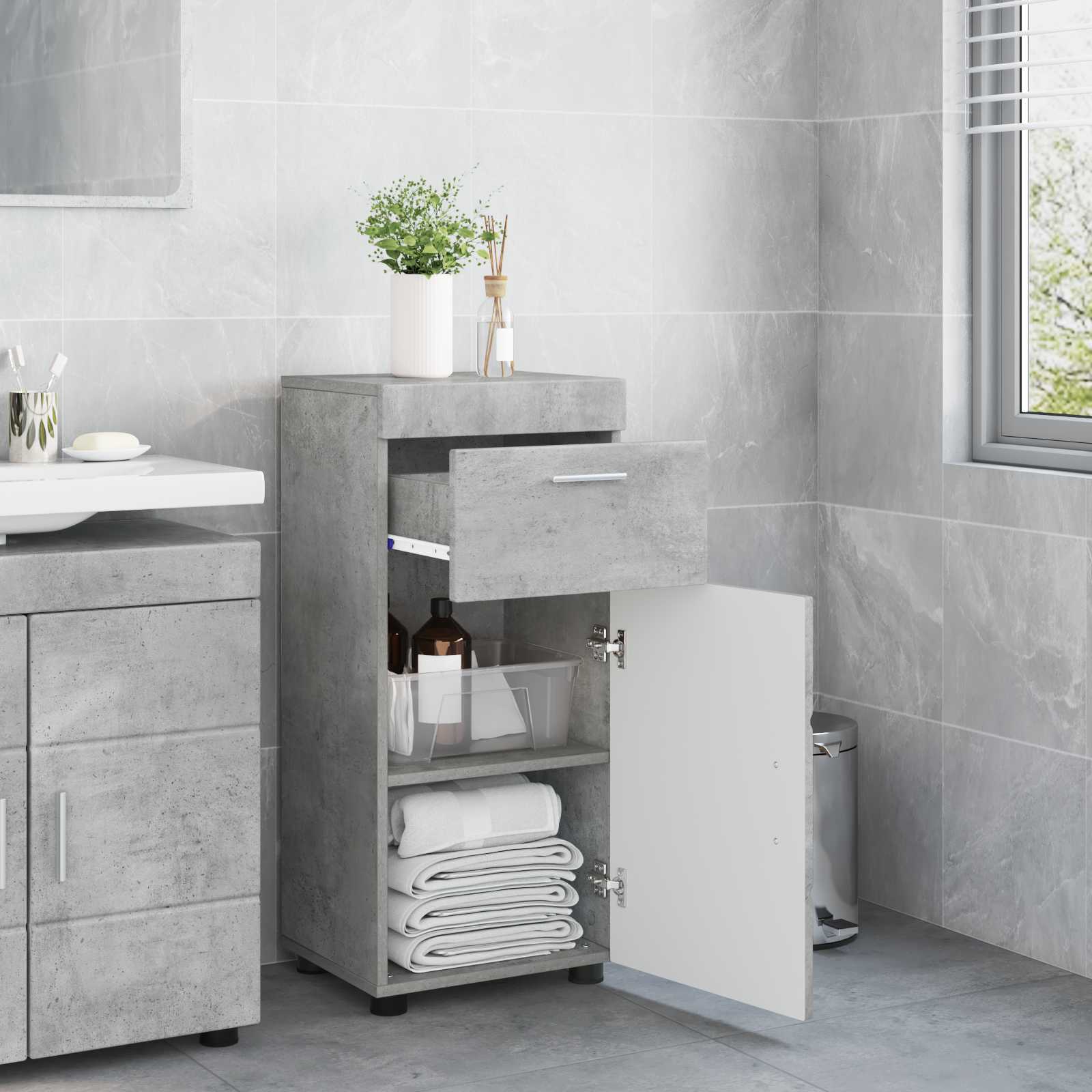 vidaXL Bathroom Cabinet Set TULUM Concrete Grey 37 x 31.5 x 82 cm 4