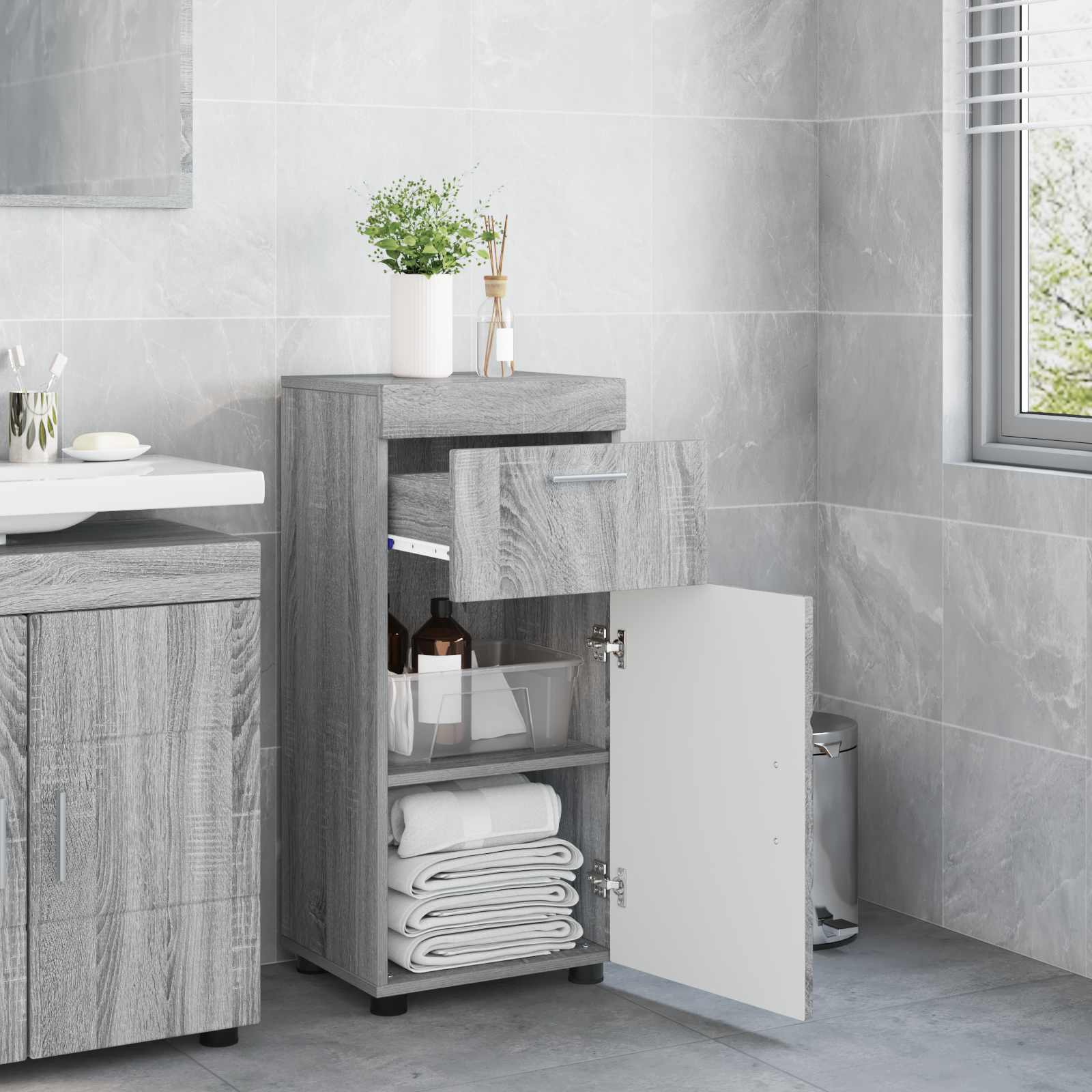 vidaXL Bathroom Cabinet Set TULUM Grey Sonoma 37 x 31.5 x 82 cm 3