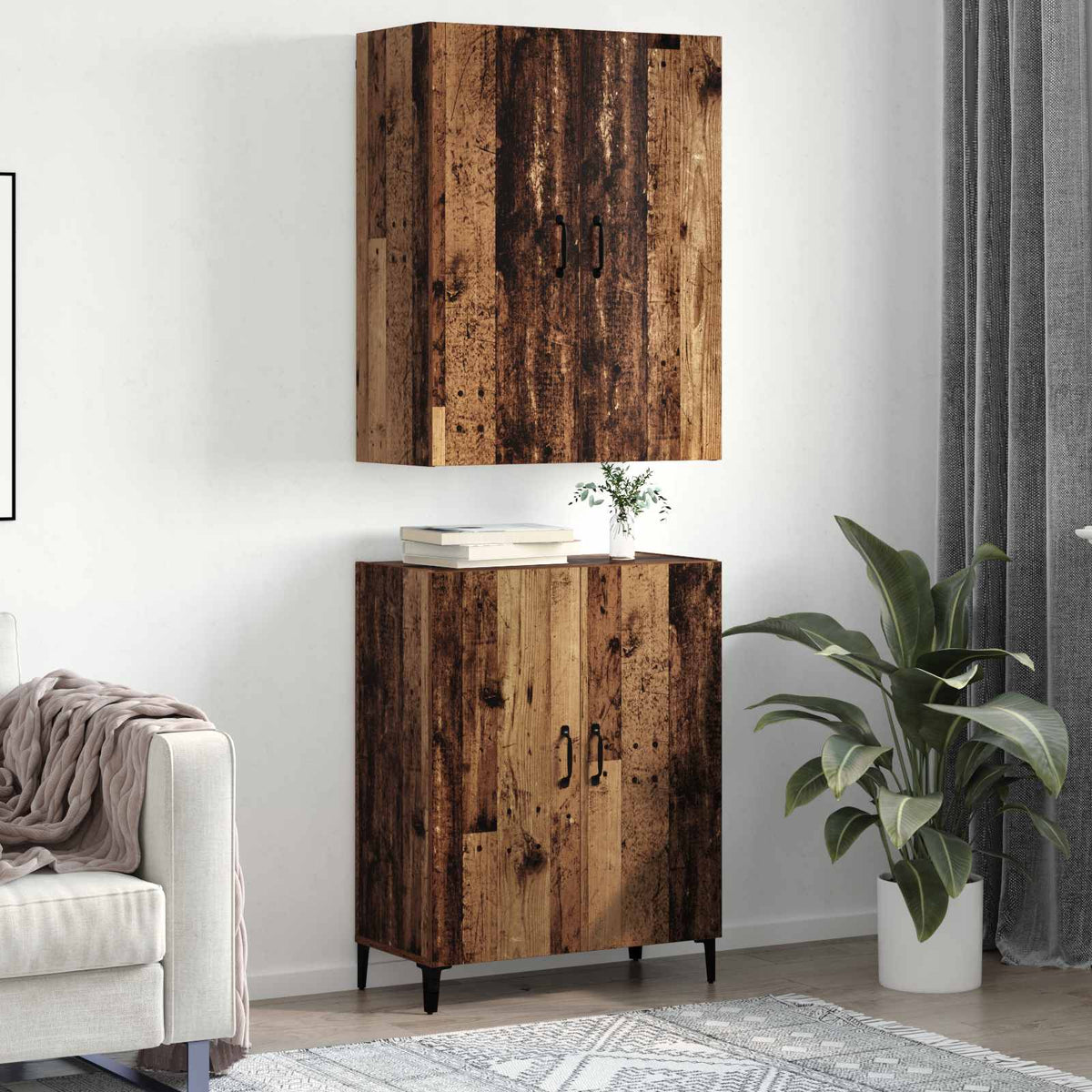 Highboard 2 pcs 69.5 x 34 x 180 cm Engineered Wood Old wood