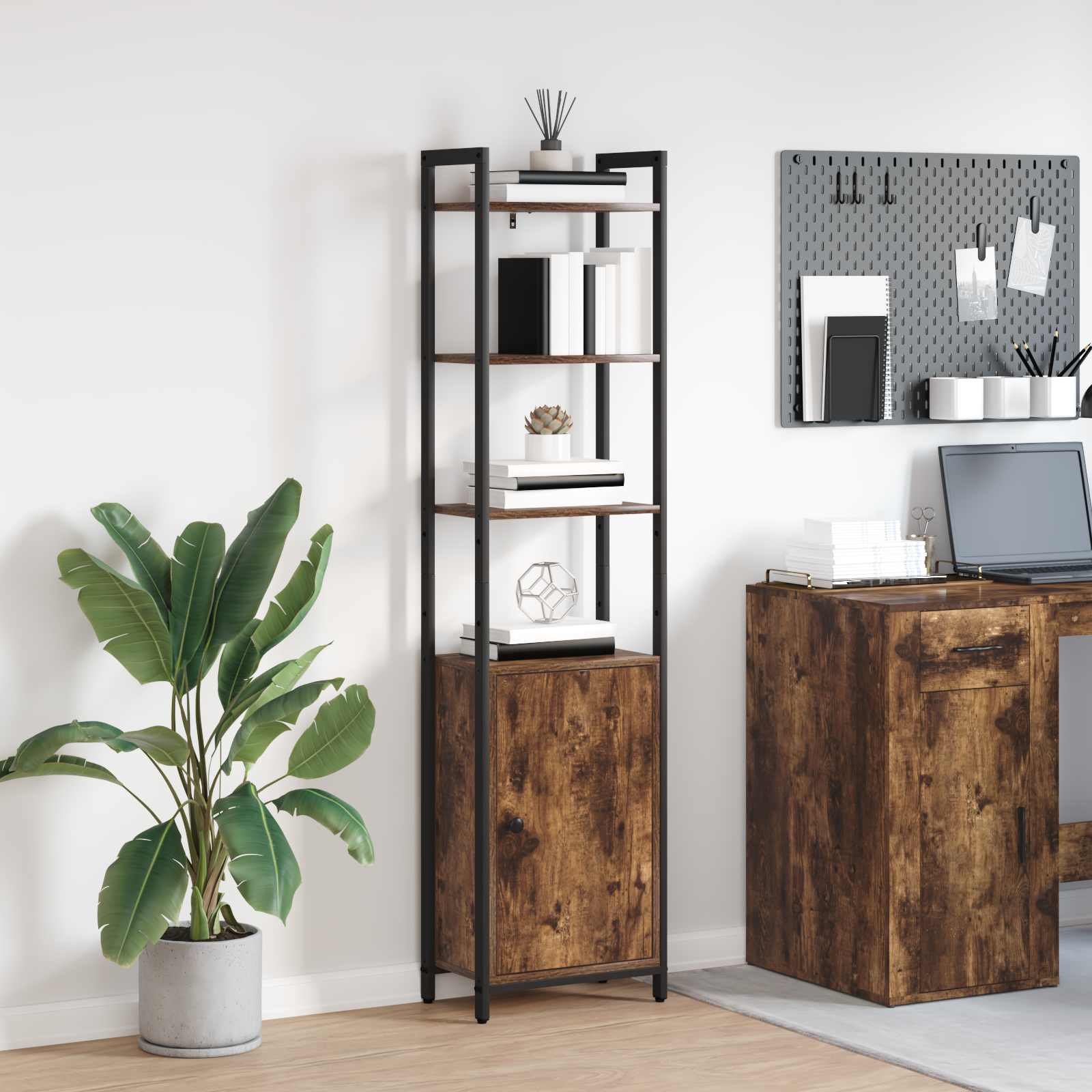 vidaXL Book Cabinet 6-Tier 40 x 24 x 161 cm Engineered Wood Smoked Oak 1