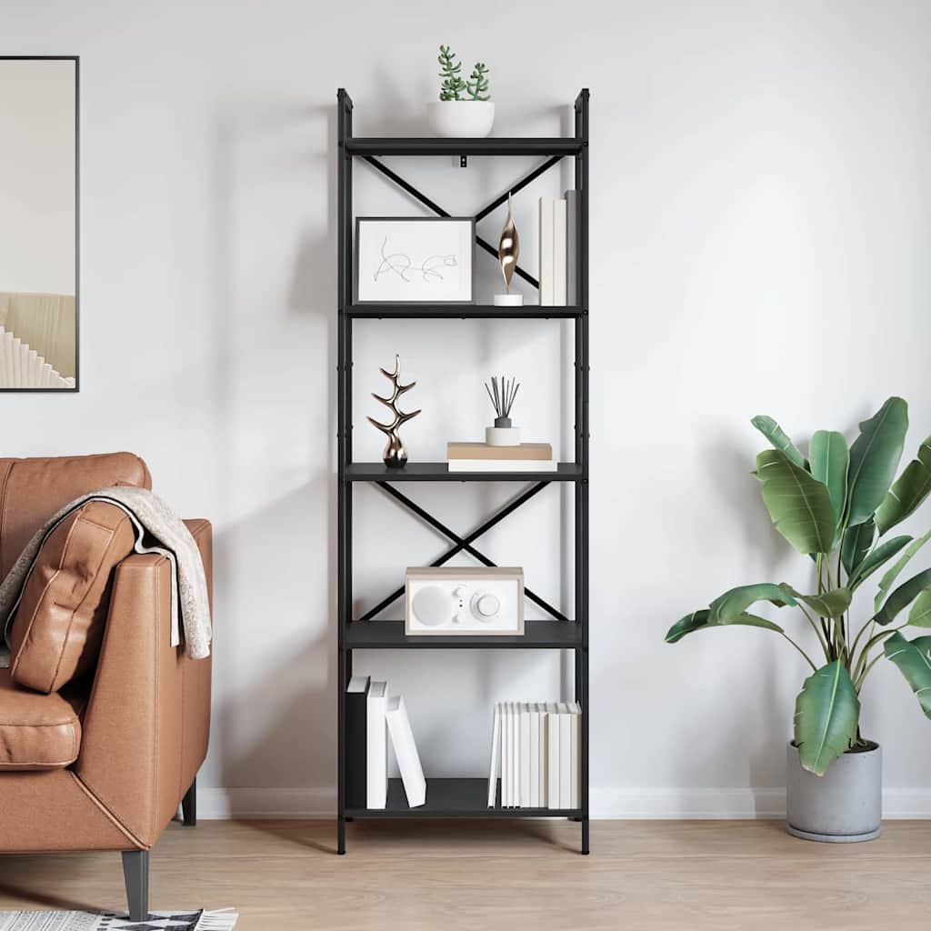 vidaXL Bookshelf 5-Tier 56 x 34 x 171 cm Engineered Wood Black Oak 4