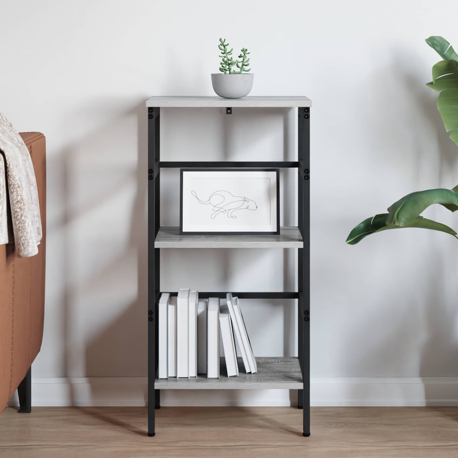 vidaXL Bookshelf 2-Tier 40 x 29.5 x 81 cm Engineered Wood Grey Sonoma 4