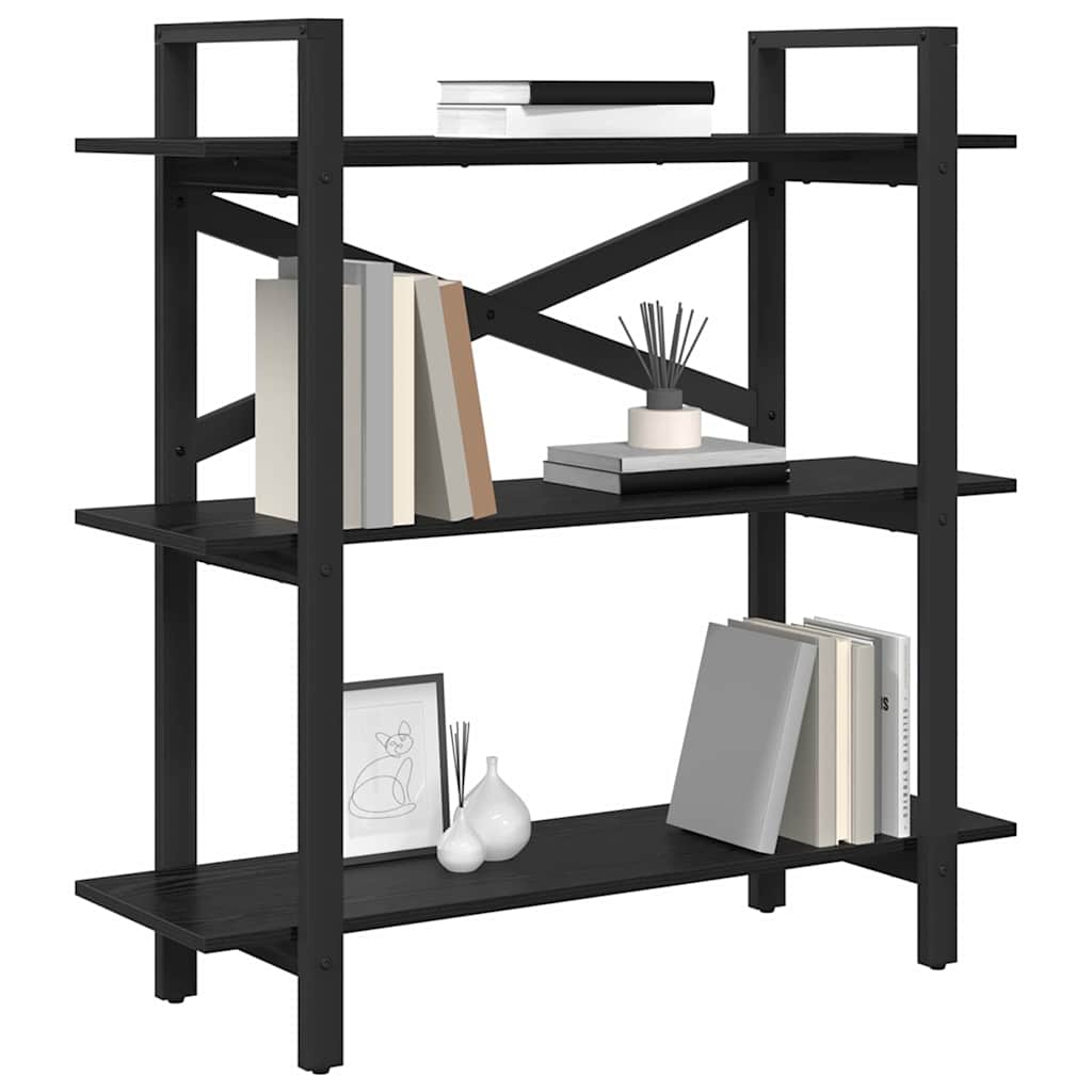 vidaXL Bookshelf 3-Tier 100 x 33.5 x 102 cm Engineered Wood Black Oak 3