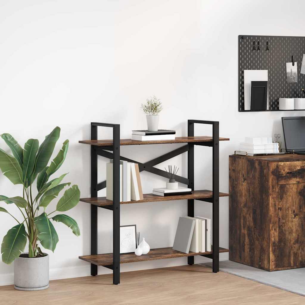 vidaXL Bookshelf 3-Tier 100 x 33.5 x 102 cm Engineered Wood Smoked Oak 1