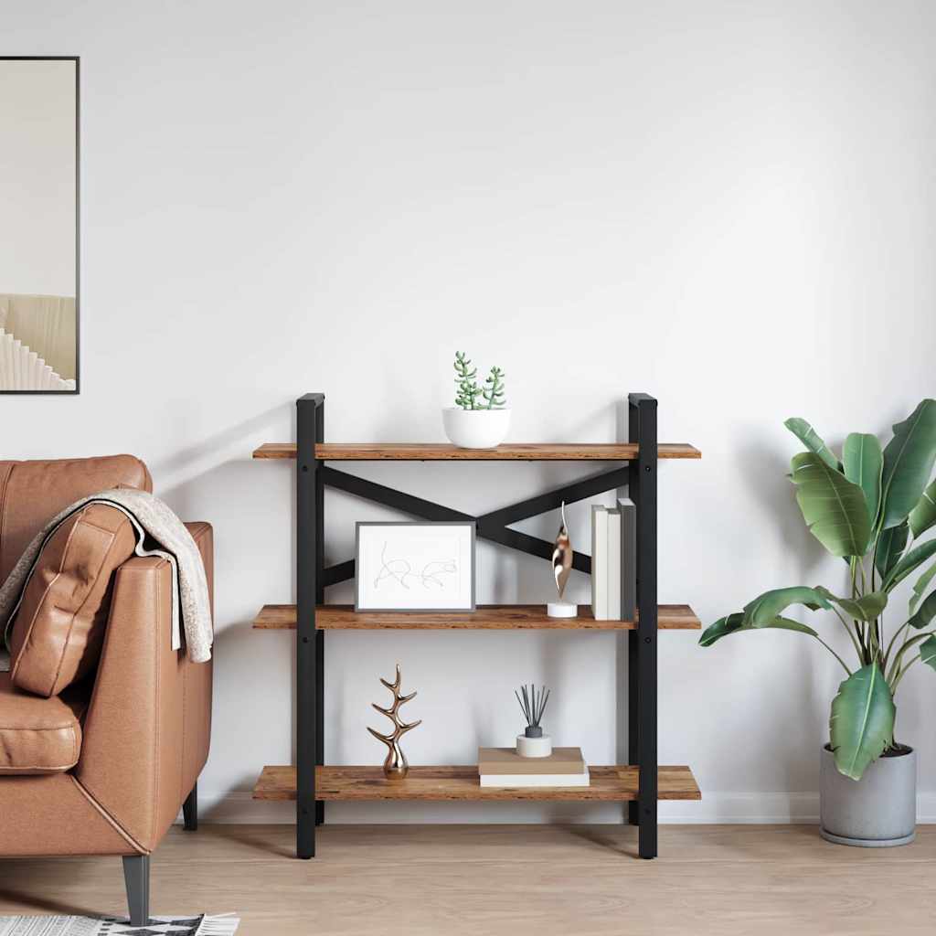 vidaXL Bookshelf 3-Tier 100 x 33.5 x 102 cm Engineered Wood Old Wood 4