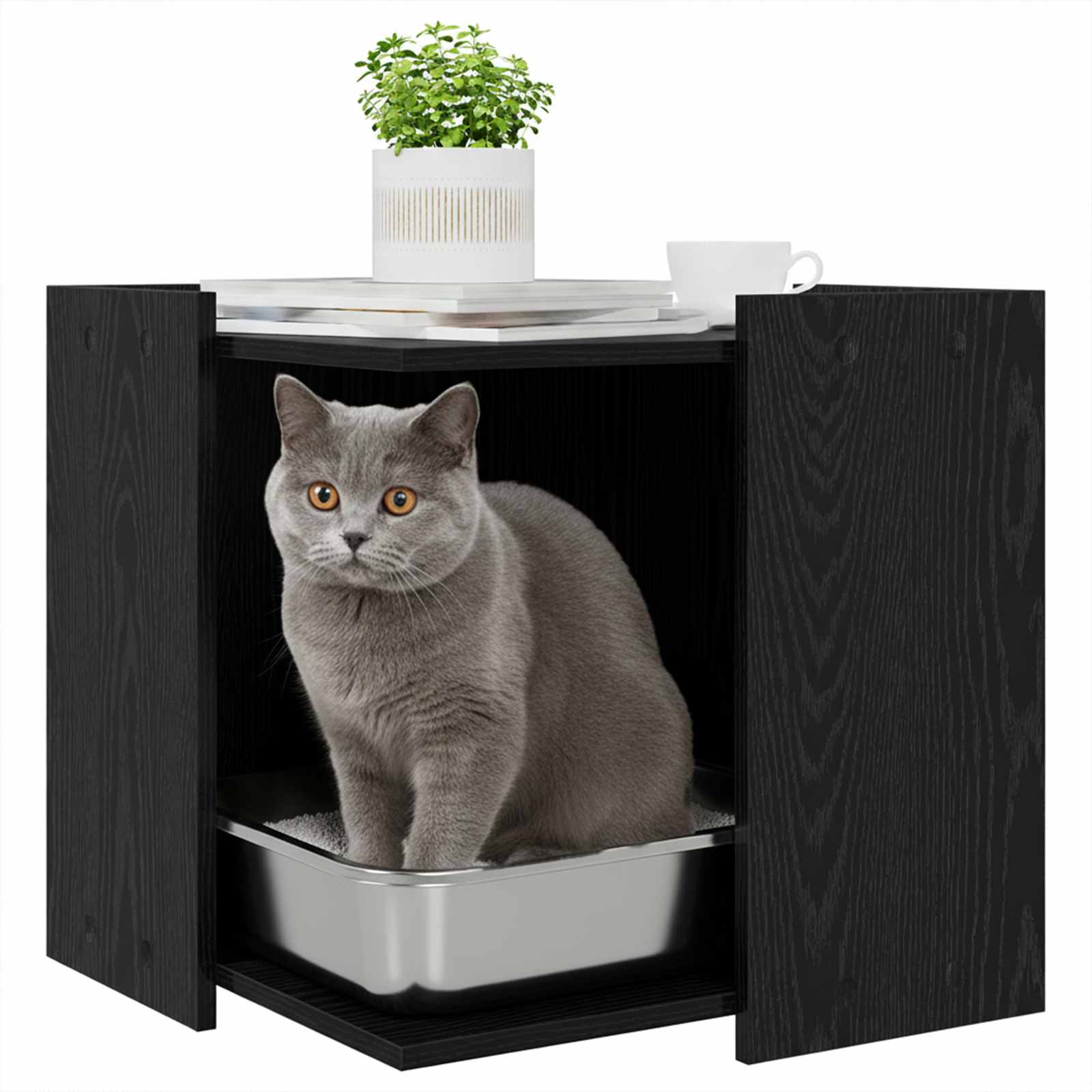 vidaXL Cat Litter Box Enclosure Black oak 53 x 53 x 51 cm 3