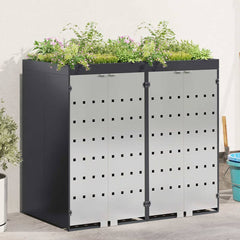 Wheelie Bin Storage for Bins Steel Anthracite 2 pcs Stainless steel door with planter