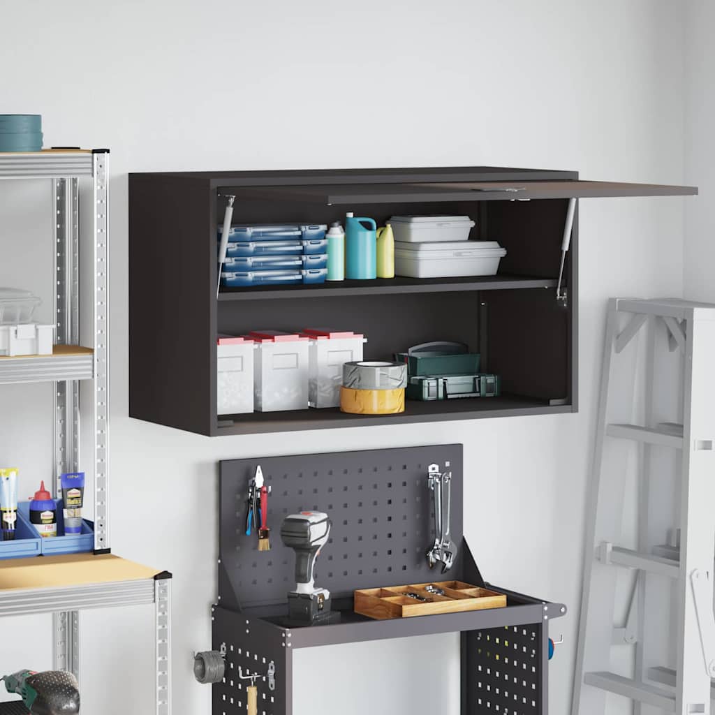 vidaXL Wall Cabinet for Garage with Gas-lift Door Black 4