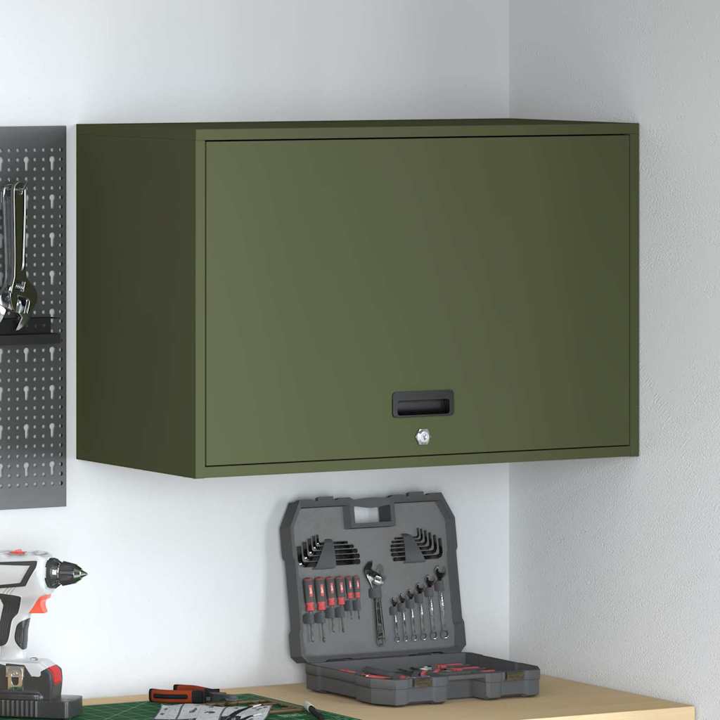 vidaXL Wall Cabinet for Garage with Gas-lift Door Olive green 1