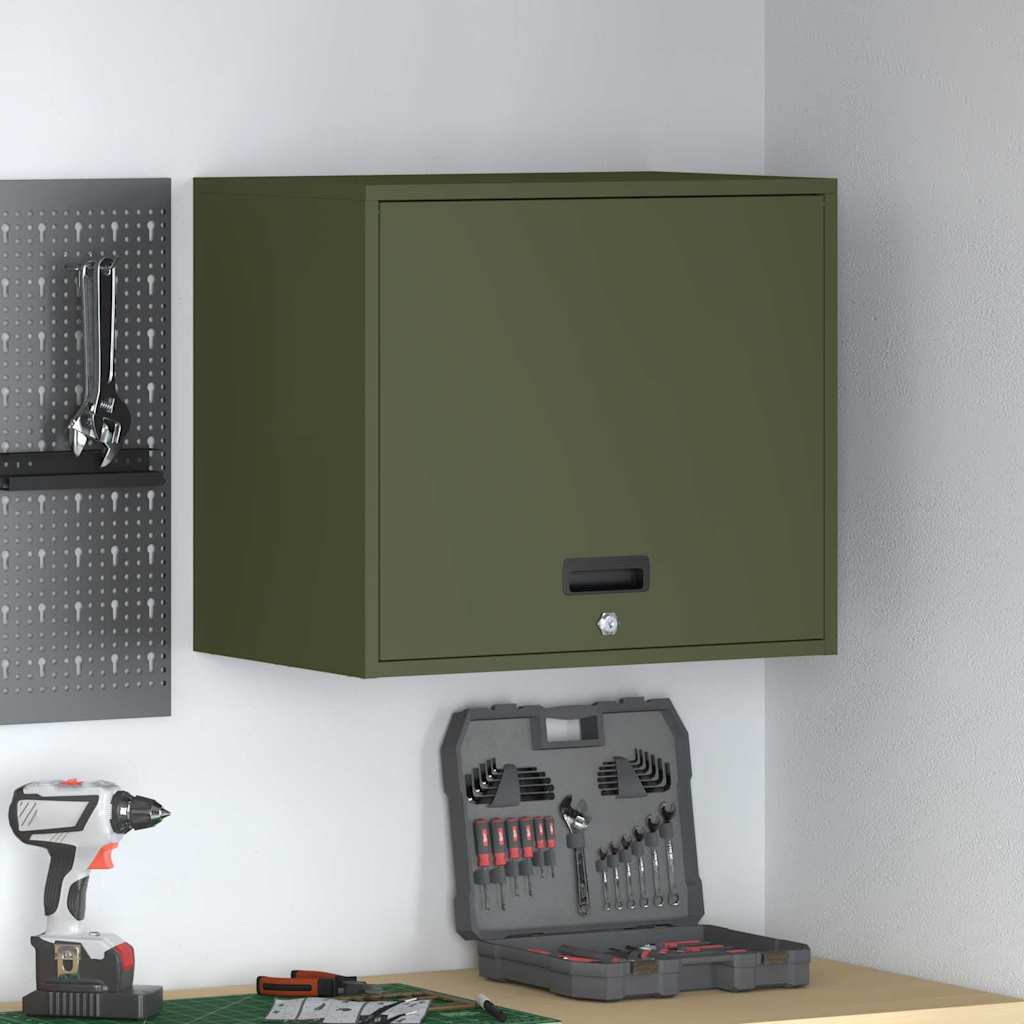 vidaXL Wall Cabinet for Garage with Gas-lift Door Olive green 1