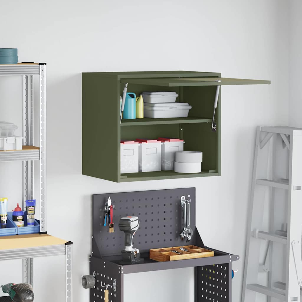 vidaXL Wall Cabinet for Garage with Gas-lift Door Olive green 4