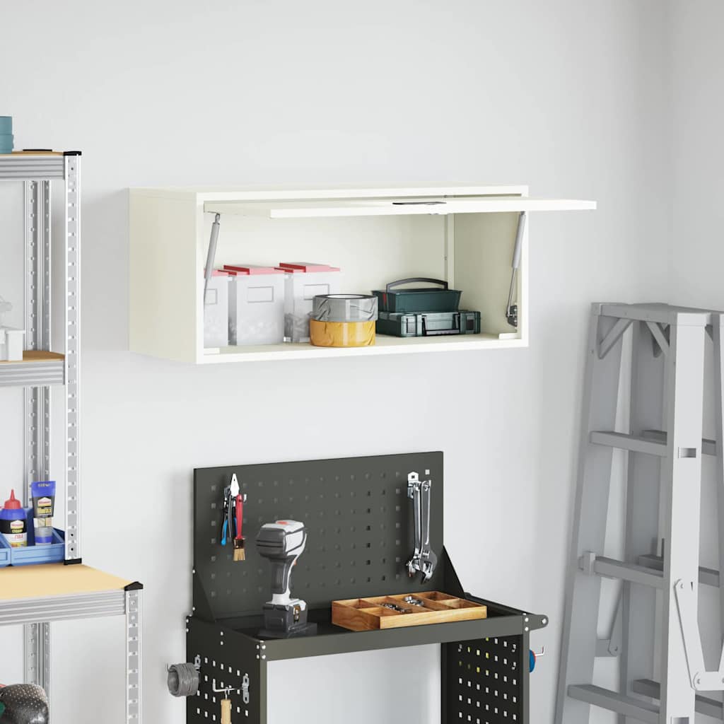 vidaXL Wall Cabinet for Garage with Gas-lift Door White 4