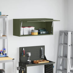 vidaXL Wall Cabinet for Garage with Gas-lift Door Olive green 4