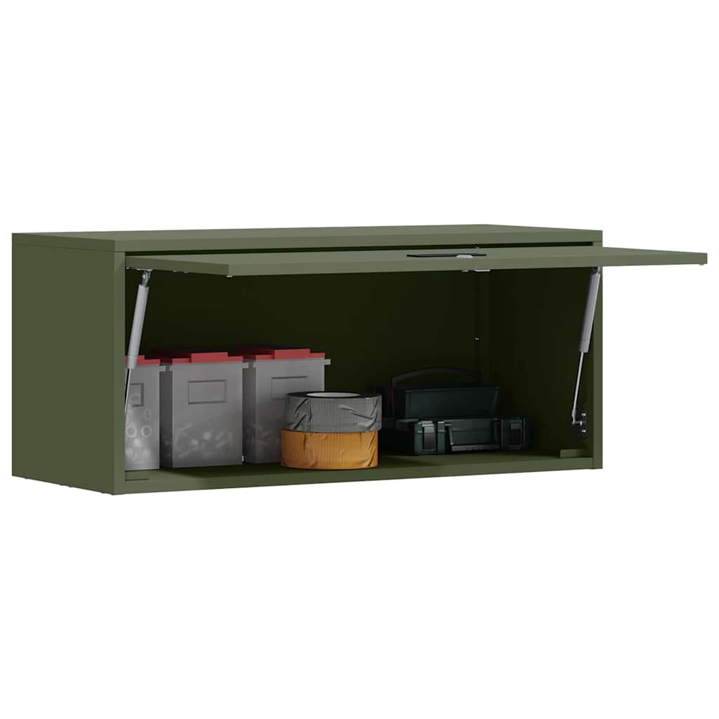 vidaXL Wall Cabinet for Garage with Gas-lift Door Olive green 3