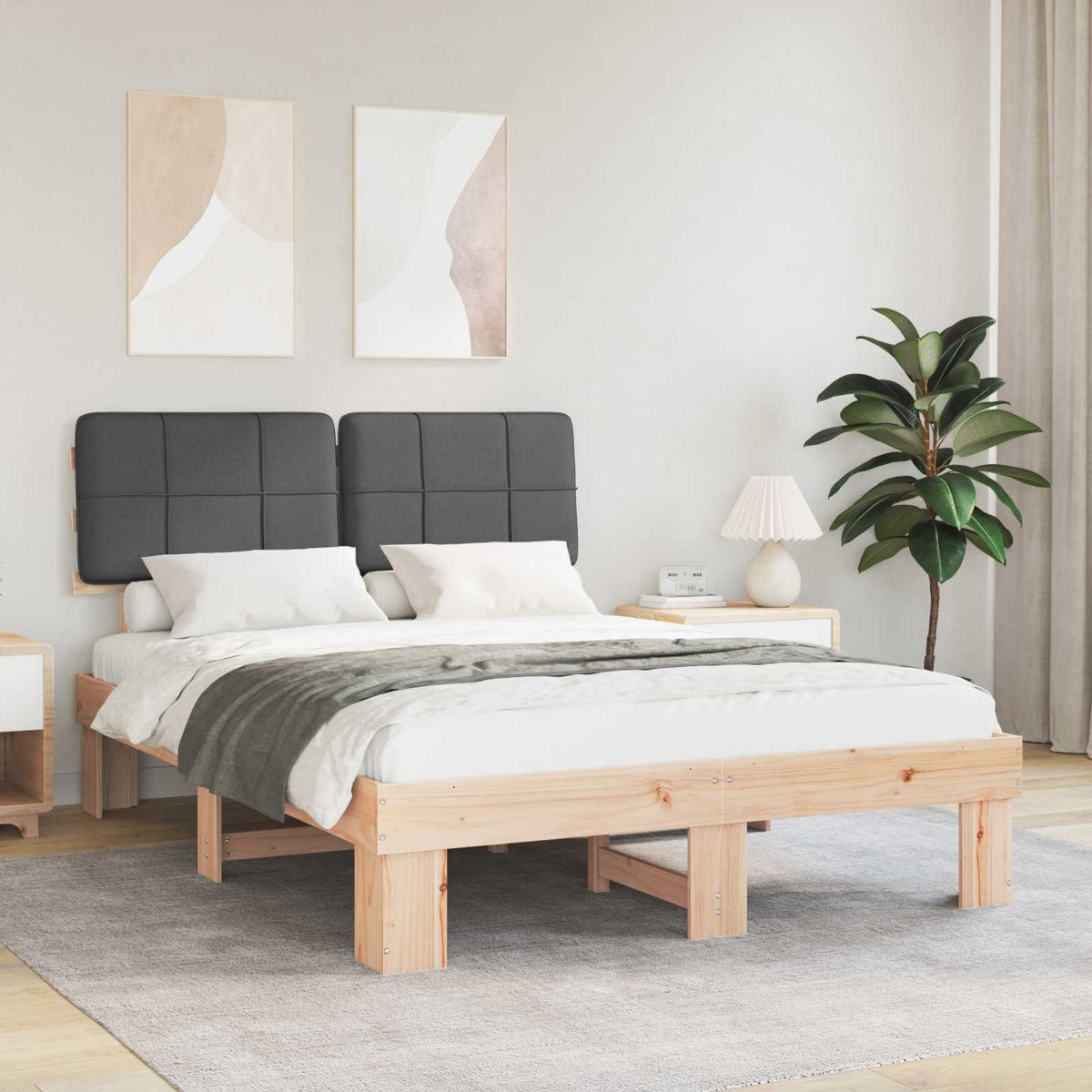Bed Frame Upholstered Headboard Length Natural Dark Grey