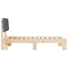 Bed Frame with Upholstered Headboard Length 200 cm Natural and Dark Grey 90 cm