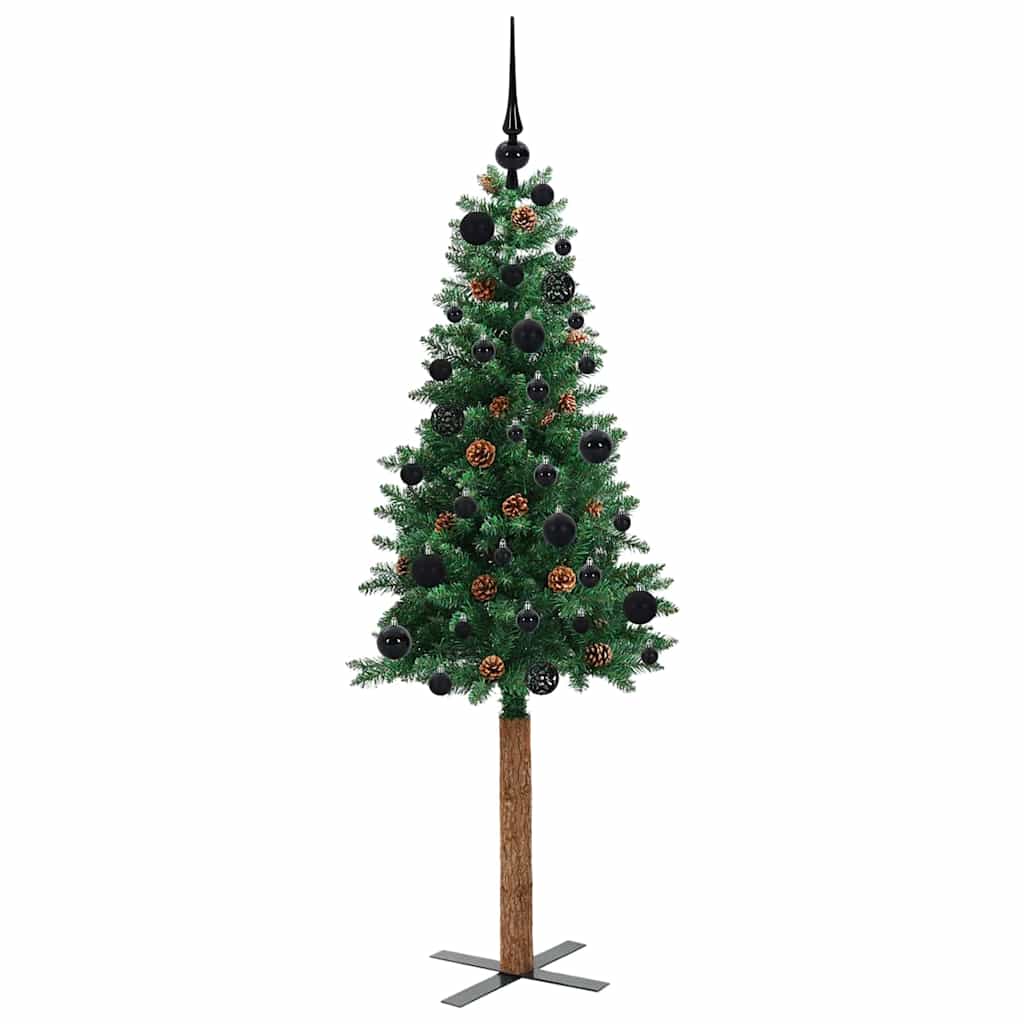 vidaXL Slim Christmas Tree Green 150 cm PVC and Solid Pine wood 4