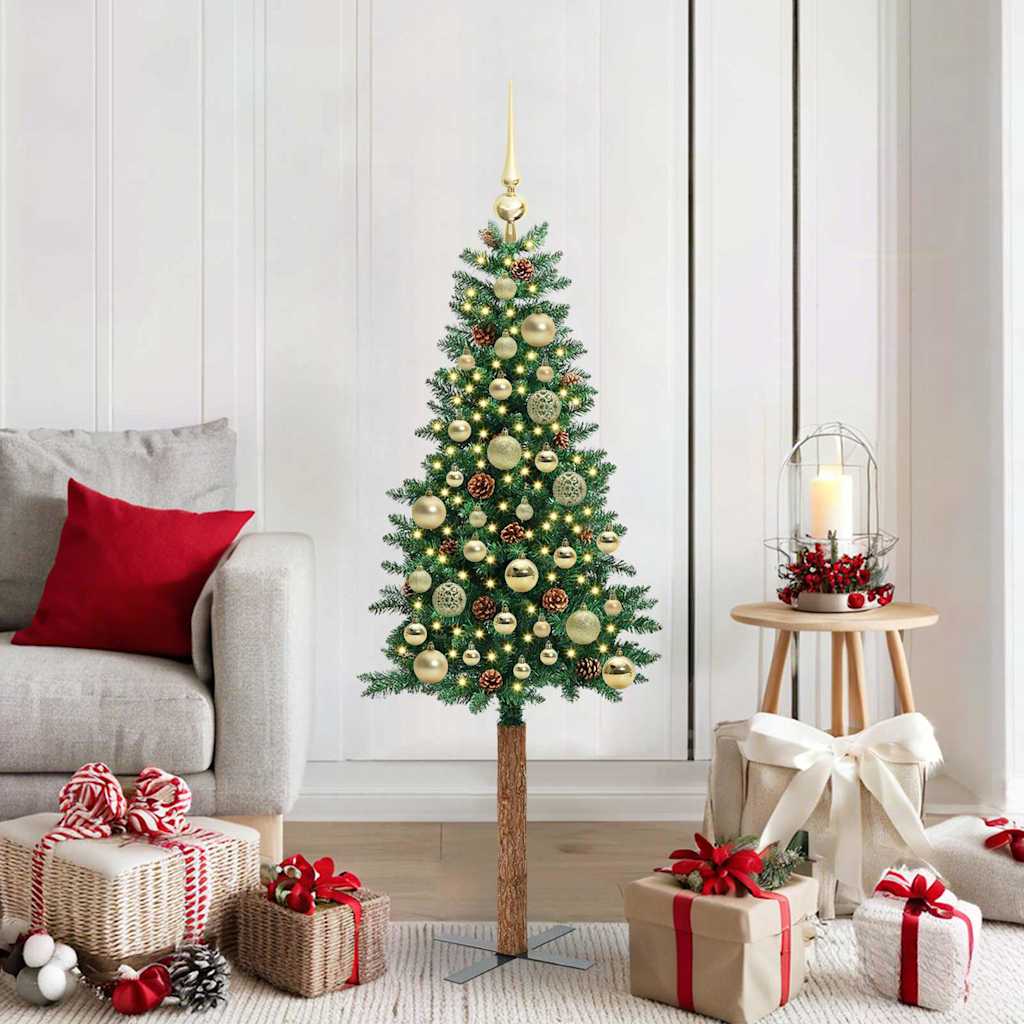 vidaXL Slim Christmas Tree PVC and Solid Pine wood Green 150 cm