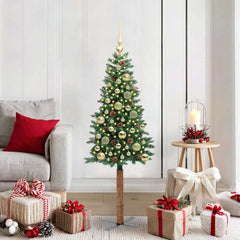 vidaXL Slim Christmas Tree PVC and Solid Pine wood Green 150 cm