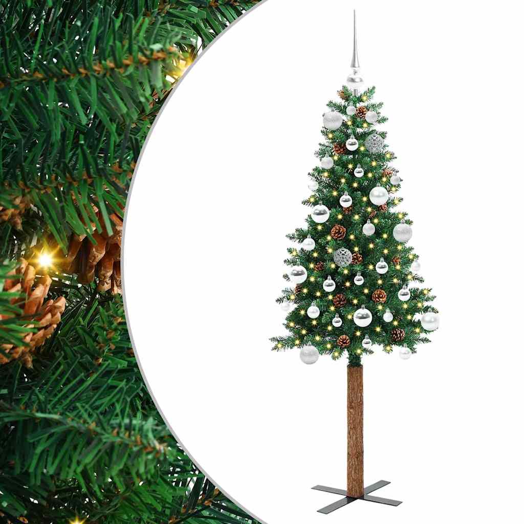 vidaXL Slim Christmas Tree Green 150 cm PVC and Solid Pine wood 2