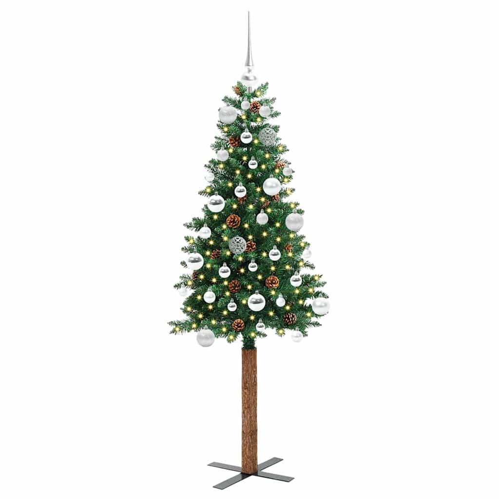 vidaXL Slim Christmas Tree Green 150 cm PVC and Solid Pine wood 3