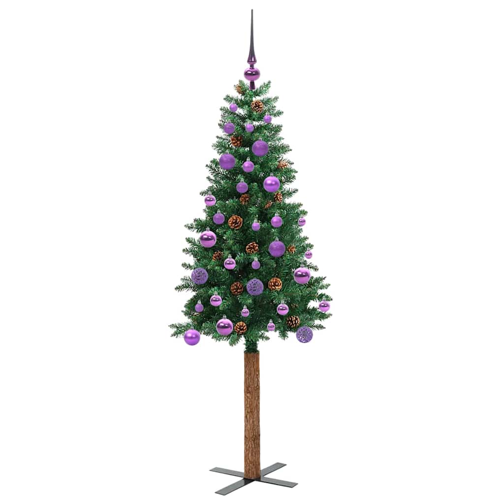 vidaXL Slim Christmas Tree Green 150 cm PVC and Solid Pine wood 4