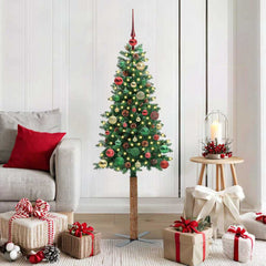 vidaXL Slim Christmas Tree PVC and Solid Pine wood Green 150 cm