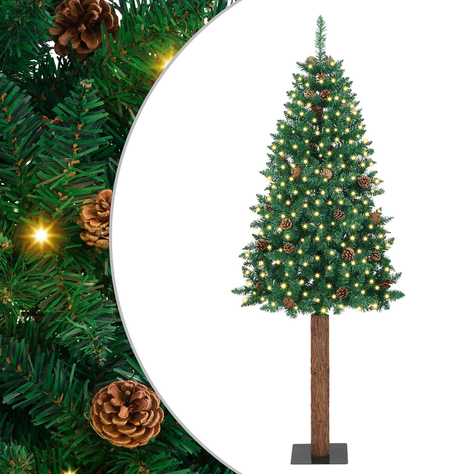 vidaXL Slim Christmas Tree Green 180 cm PVC and Solid Pine wood 1