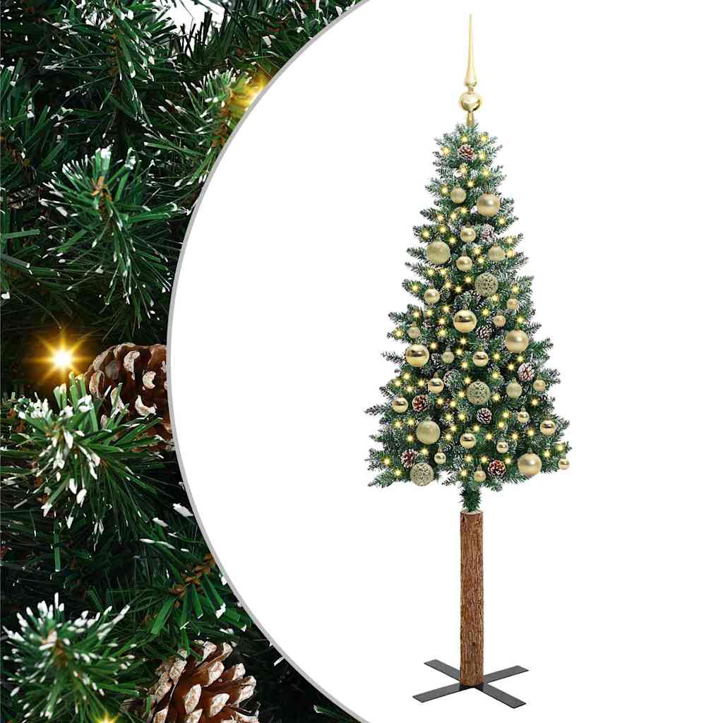 vidaXL Slim Christmas Tree Green 150 cm PVC and Solid Pine wood 2