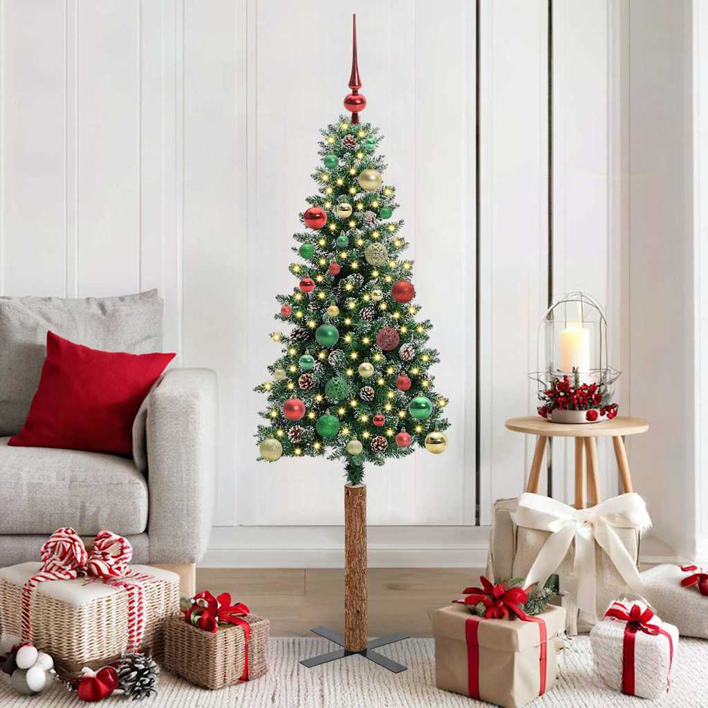 vidaXL Slim Christmas Tree Green 150 cm PVC and Solid Pine wood 1