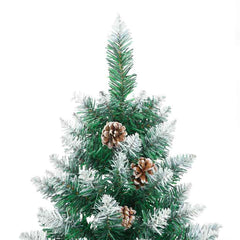 Slim Christmas Tree Green PVC and Solid Pine wood Green and White 180 cm without baubles