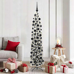 Artificial Christmas Tree Green Green and White 180 cm with 300 LEDs & 120 black balls