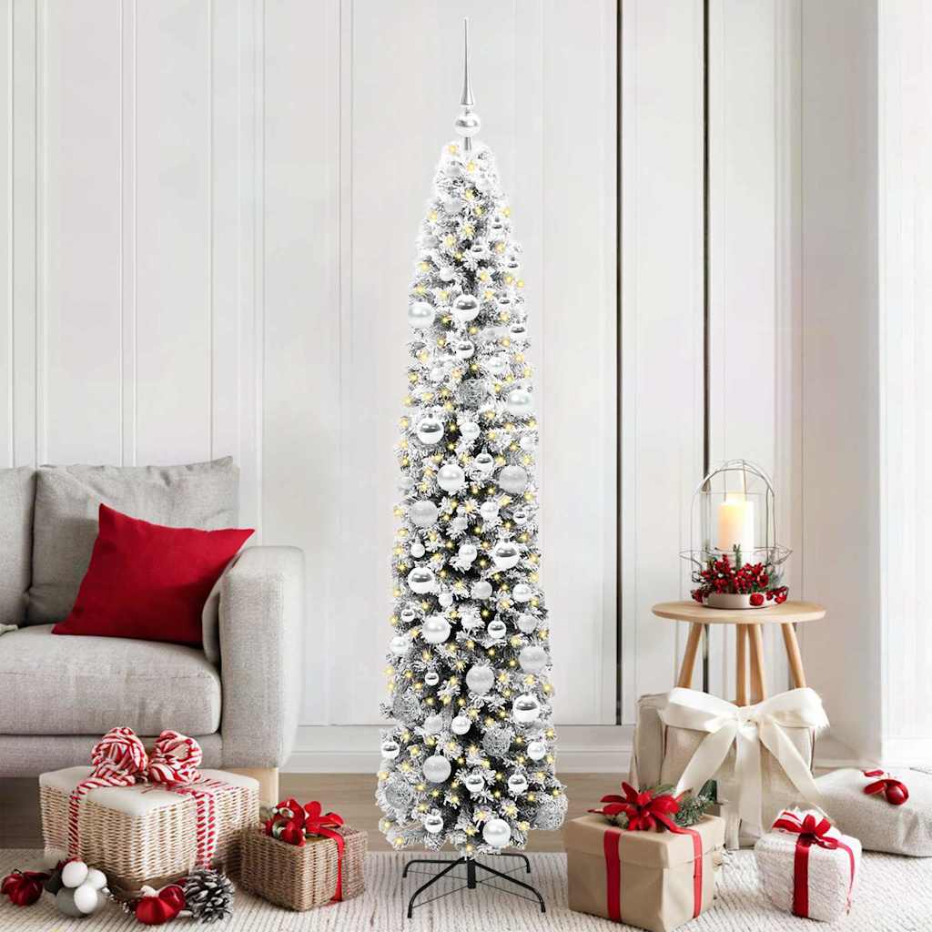 Artificial Christmas Tree Green Green and White 180 cm with 300 LEDs & 120 silver balls