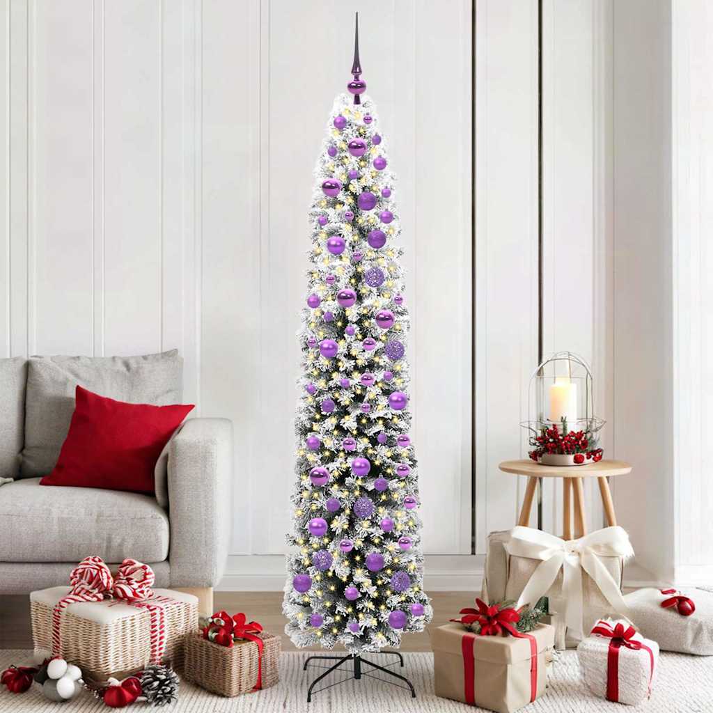 Artificial Christmas Tree Green Green and White 180 cm with 300 LEDs & 120 lilac balls