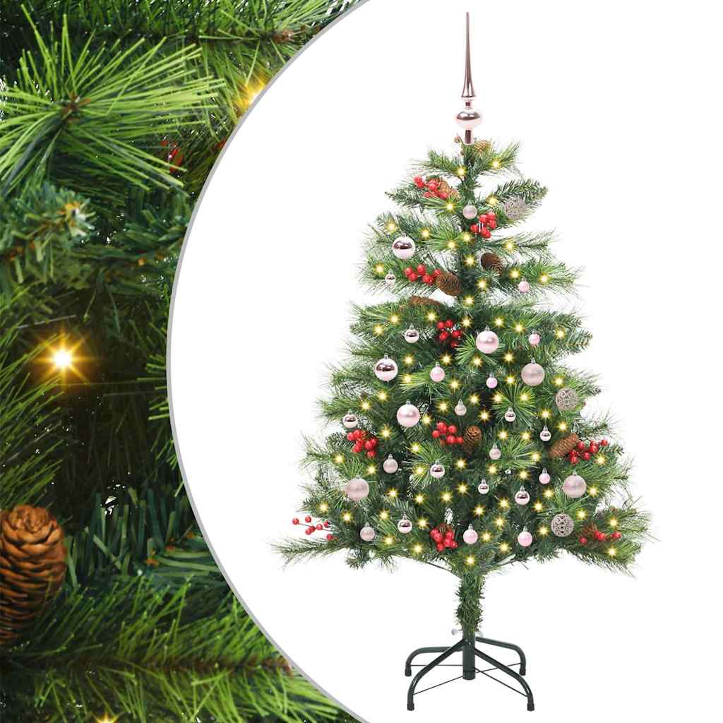 Artificial Christmas Tree 150 LEDs Warm White PVC and Metal 150 cm with LEDs&pink balls