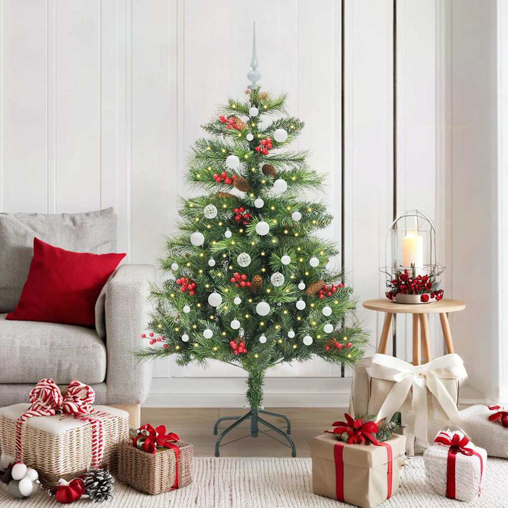 Artificial Christmas Tree 150 LEDs Warm White PVC and Metal 150 cm with LEDs&white balls