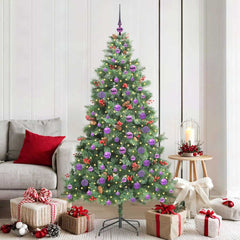 Artificial Christmas Tree 300 LEDs Warm White PVC and Metal 180 cm with LEDs&lilac balls