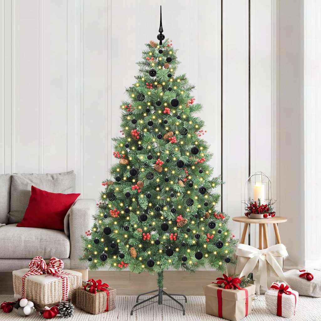 Artificial Christmas Tree 300 LEDs Warm White PVC and Metal 210 cm with LEDs&black balls