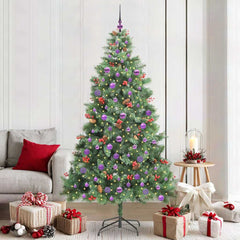 Artificial Christmas Tree 300 LEDs Warm White PVC and Metal 210 cm with LEDs&lilac balls