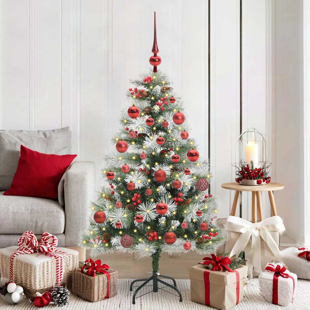 Artificial Christmas Tree Green and white 150 cm with LEDs&red balls
