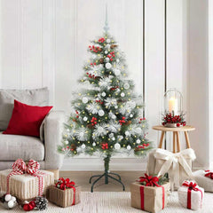 Artificial Christmas Tree Green and white 150 cm with LEDs&white balls