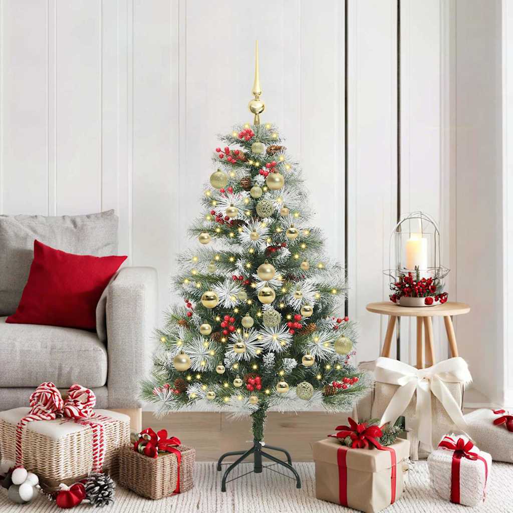 Artificial Christmas Tree Green and white 150 cm with LEDs&gold balls