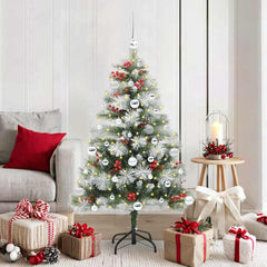 Artificial Christmas Tree Green and white 150 cm with LEDs&silver balls