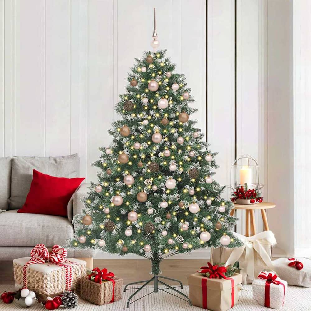 Artificial Christmas Tree Green 180 cm with LEDs&rose gold balls