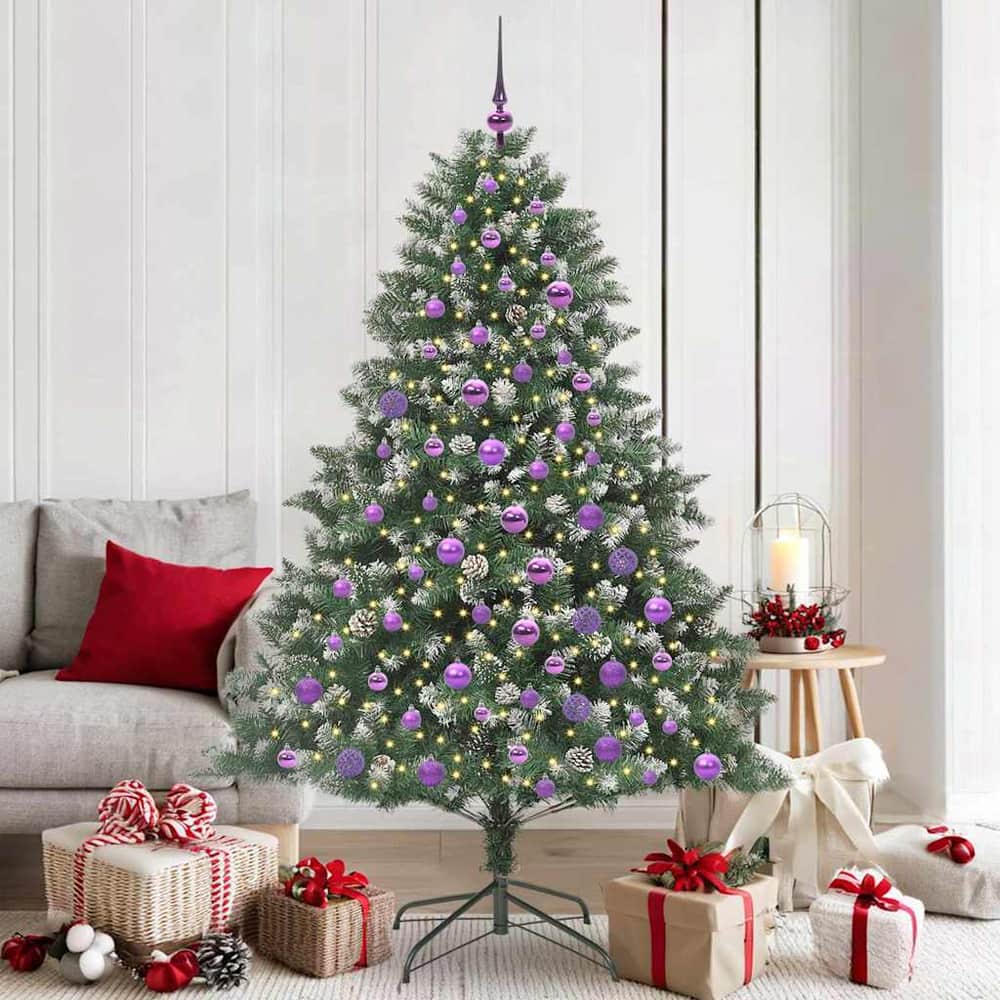 Artificial Christmas Tree Green 180 cm with LEDs&lilac balls