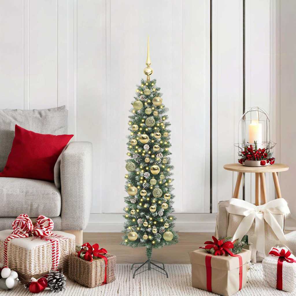 vidaXL Artificial Slim Christmas Tree Green and White 120 cm 1